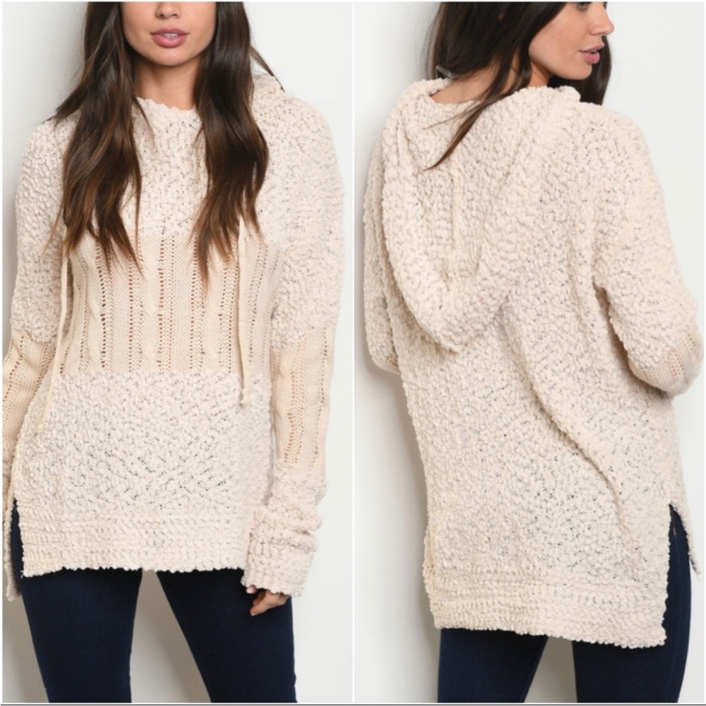 Cozy Cream Crochet Women's Sweater Hoodie